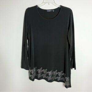 SUSAN GRAVER Black Liquid Knit Tunic Beaded HoundstoothTop Party Cocktail XL